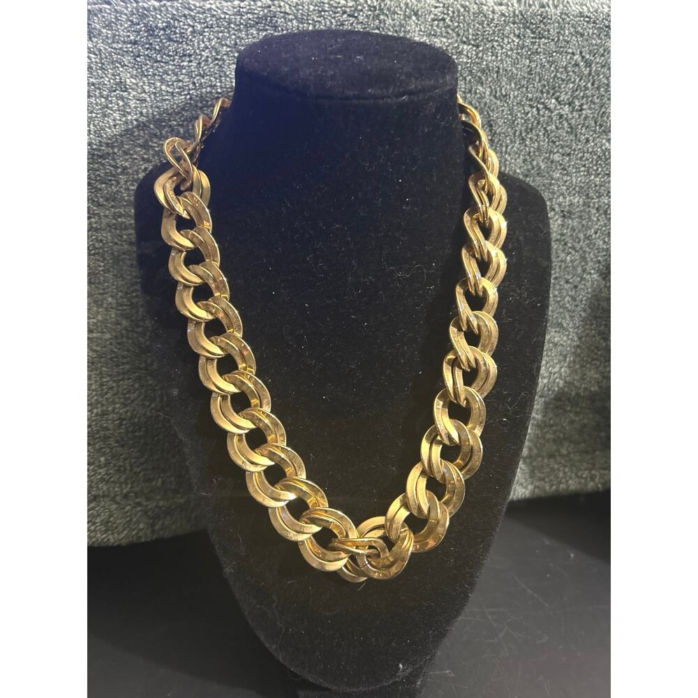 1980s MONET Gold Chunky Chain Necklace Triple Plated Links